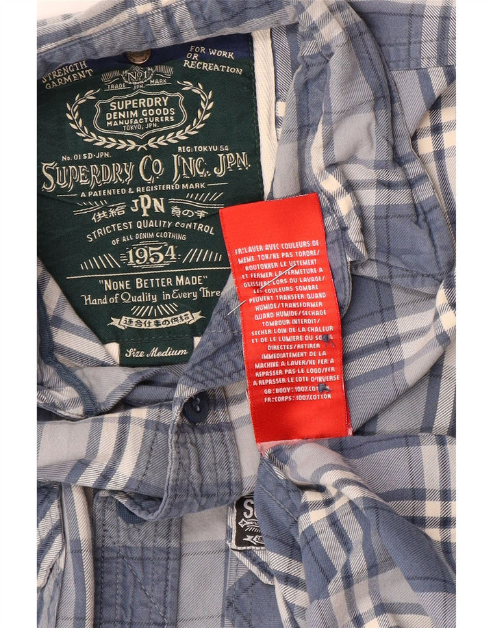 Męska koszula flanelowa Superdry, bawełniana w średnią niebieską kratkę