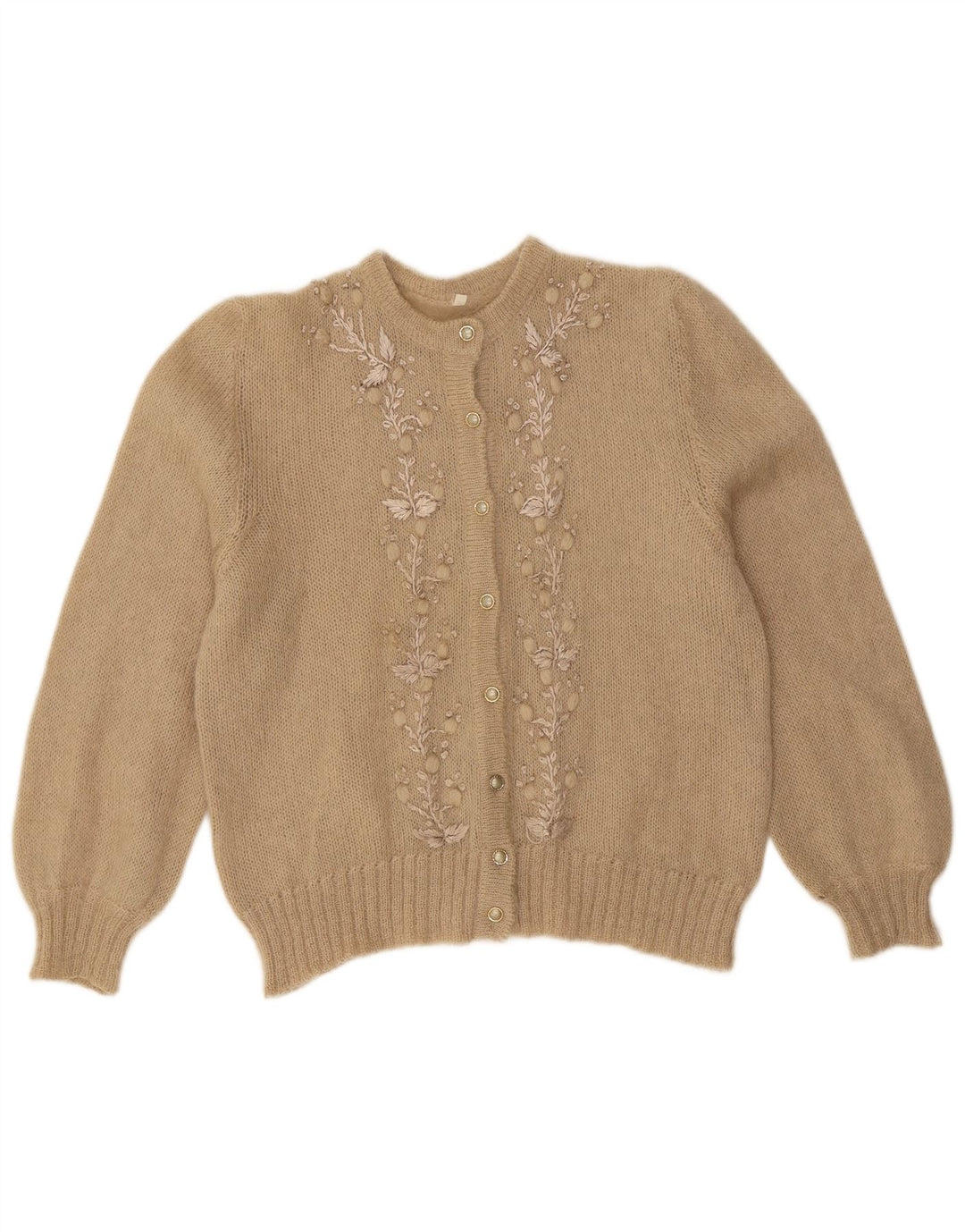 Sweter damski VINTAGE UK 12 w kolorze średniego beżu w kwiaty