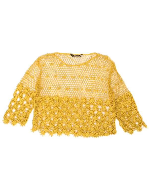Damski, przezroczysty, szydełkowy top Zara z rękawem 3/4, UK 14, średni żółty