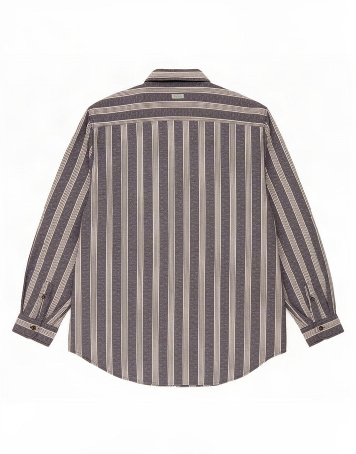 Koszula męska w stylu vintage, rozmiar 44 XL, poliester w granatowe paski