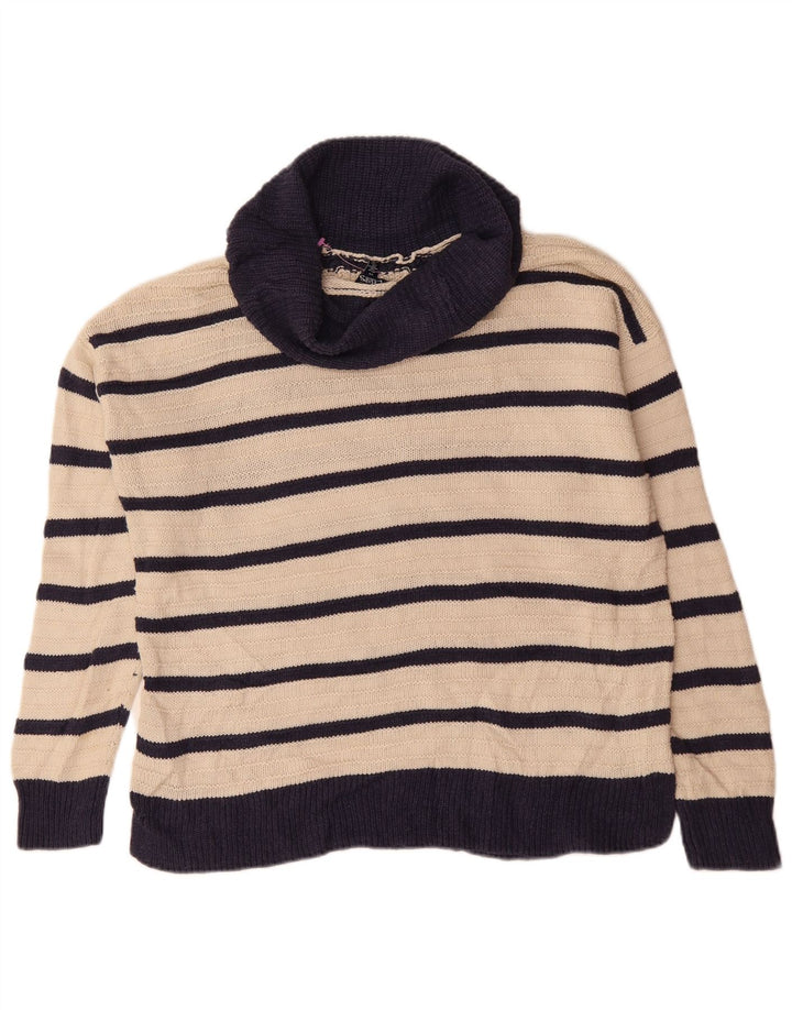 Damski sweter oversize CHAPS z golfem UK 16 w duże beżowe paski