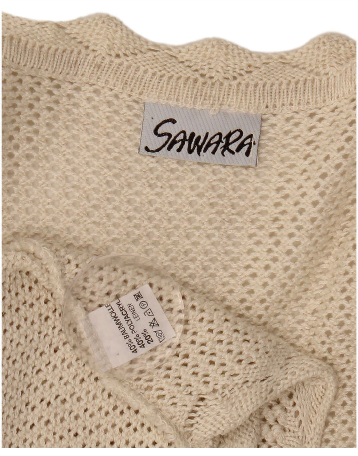 VINTAGE damski sweter bez rękawów, szydełkowany, szydełkowy, UK 14, duży, beżowy