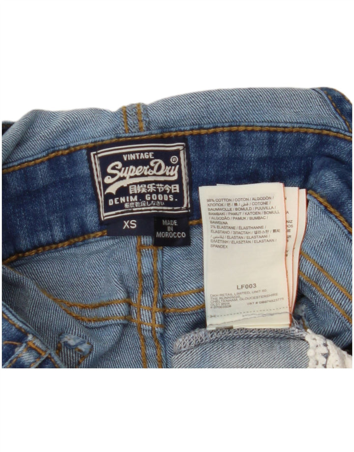 SUPERDRY Damskie spodenki jeansowe ogrodniczki XS W25 Niebieska bawełna
