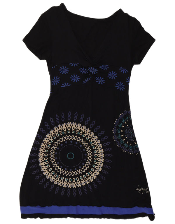 Desigual Womens T-Shirt Dress UK 14 Large Black Floral