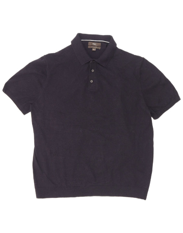 Marks & Spencer Męski sweter polo z krótkim rękawem, 2XL, granatowy