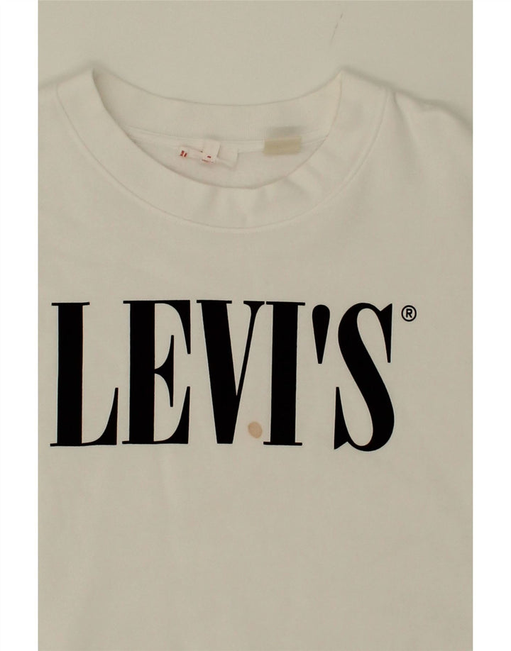 LEVI'S Womens Oversized Crop Graphic Sweatshirt Jumper UK 14 Medium White Vintage Levi's and Second-Hand Levi's from Messina Hembry 