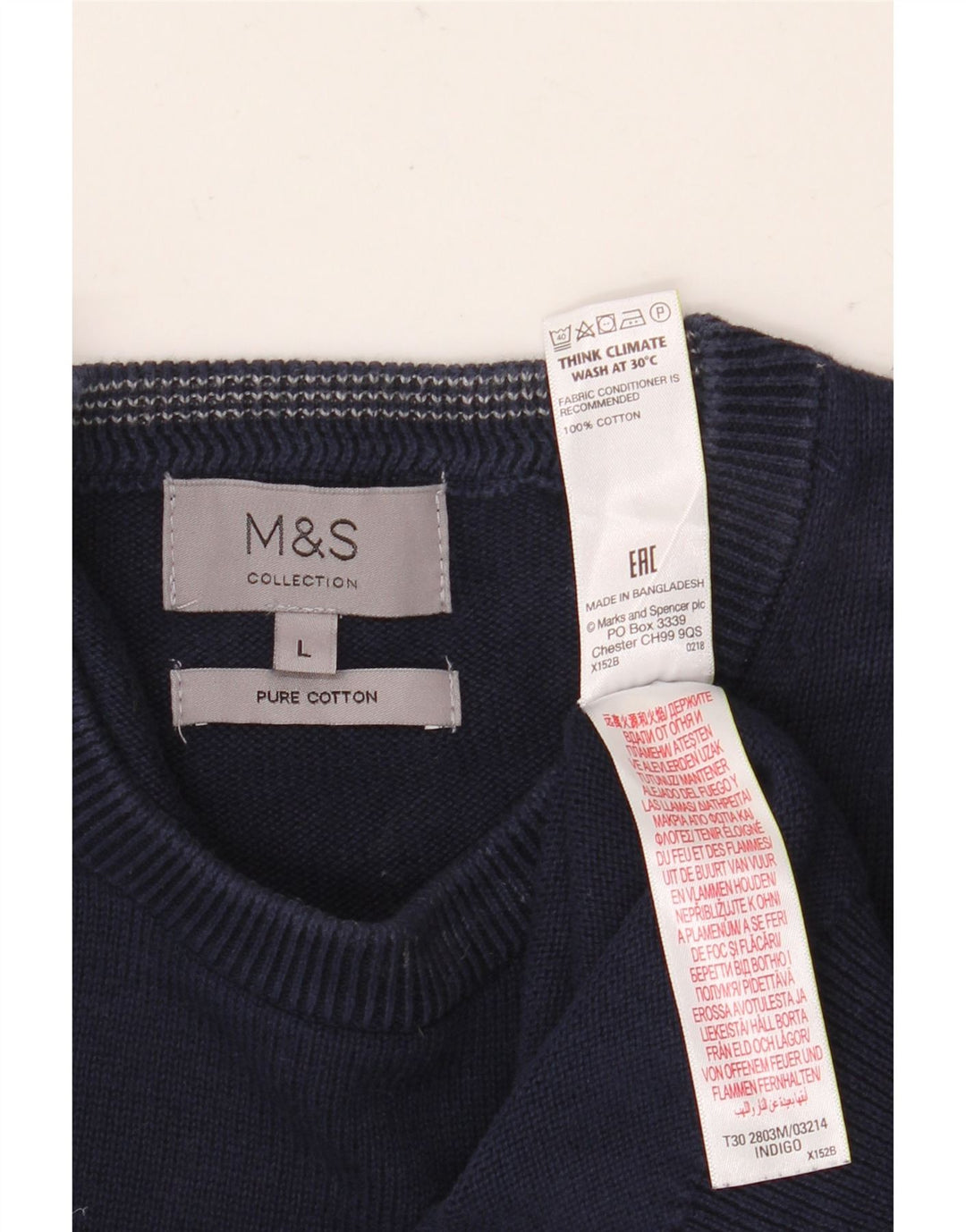 Marks & Spencer Męski sweter z okrągłym dekoltem, duży, granatowy, bawełniany