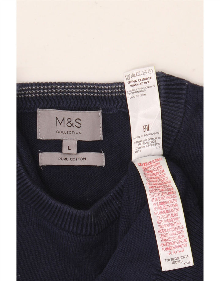 Marks & Spencer Męski sweter z okrągłym dekoltem, duży, granatowy, bawełniany