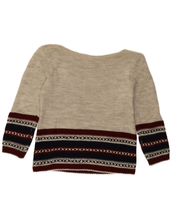 Sweter damski w stylu vintage z dekoltem w łódkę UK 10 Small Beige Fair Isle