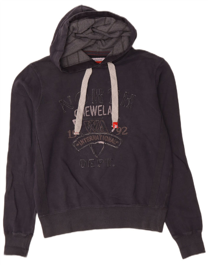 Męski sweter z kapturem Playlife z grafiką, średni granatowy, bawełniany
