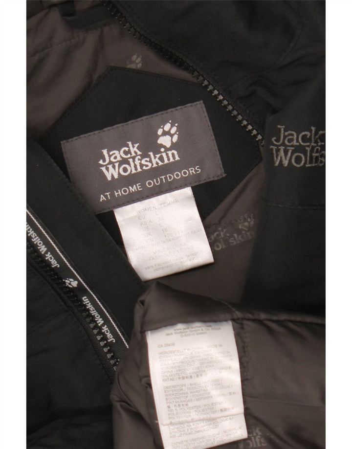 Damska kurtka wiatrówka z kapturem Jack Wolfskin UK 16, duża, czarna, poliester