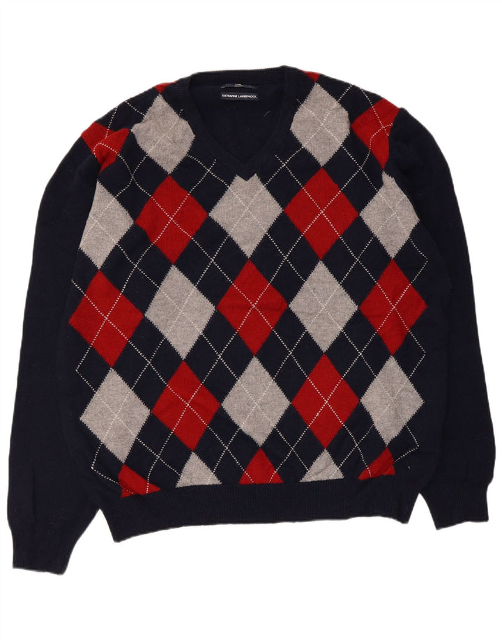 Męski sweter Marks & Spencer Blue Harbor z dekoltem w kształcie litery V, duży, granatowy