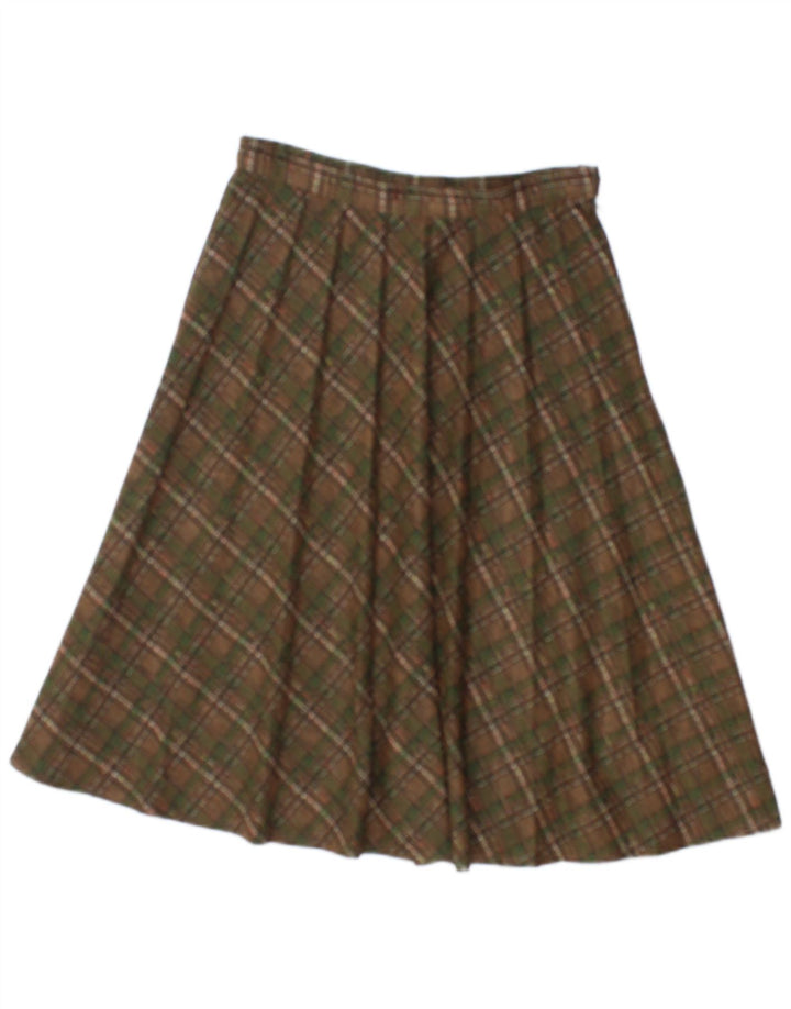 Vintage damska plisowana spódnica W26 w małą brązową kratkę