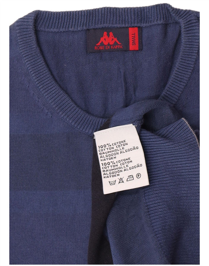 Męski sweter Kappa z okrągłym dekoltem, małe, bawełniane paski w niebieskie paski
