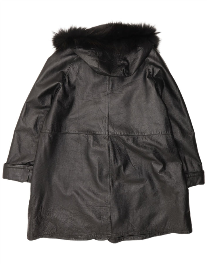 RACHELE@ASATI Womens Oversized Hooded Coat IT 44 Medium Black Leather