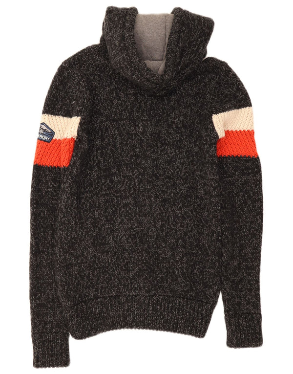Męski sweter rozpinany z kapturem Superdry, średni czarny, akryl w blokach kolorystycznych