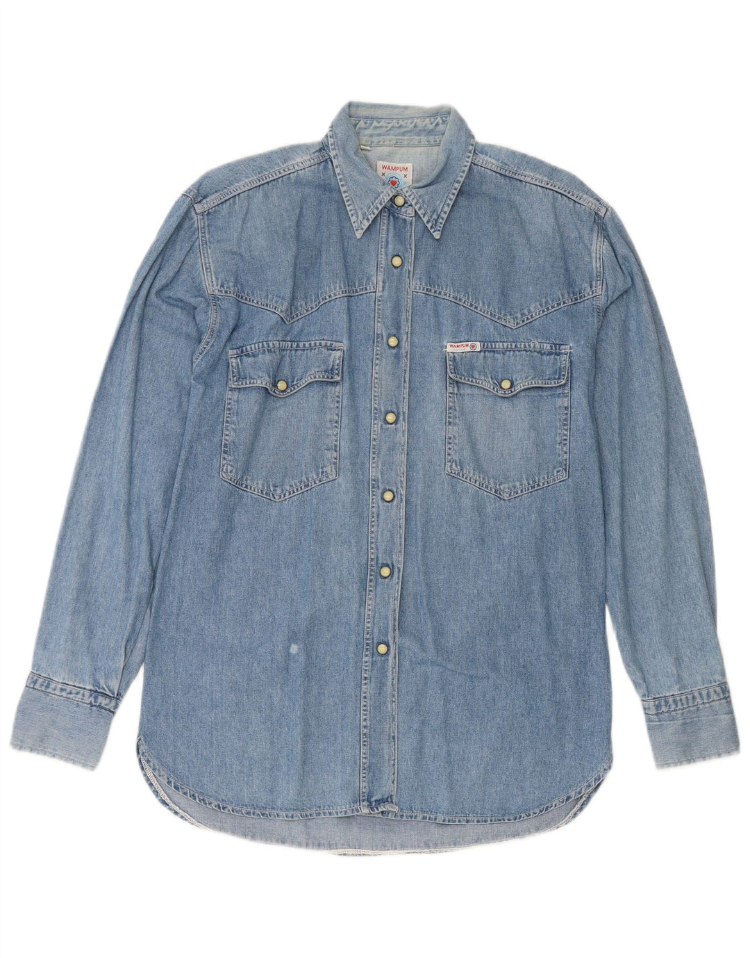 WAMPUM Womens Denim Shirt UK 14 Medium Blue