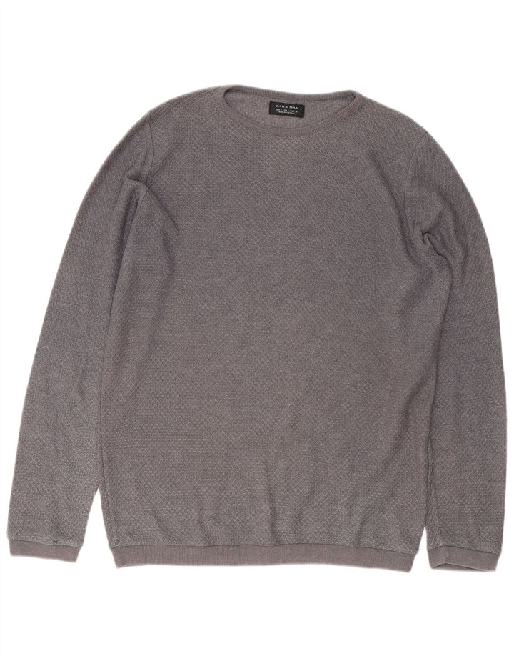 Zara Męski Sweter z Dekoltem w Łódkę Mały Szary