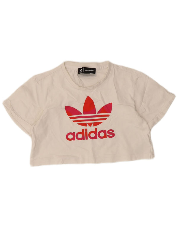 Damska koszulka Adidas Crop Graphic Top UK 6 XS Biała bawełna