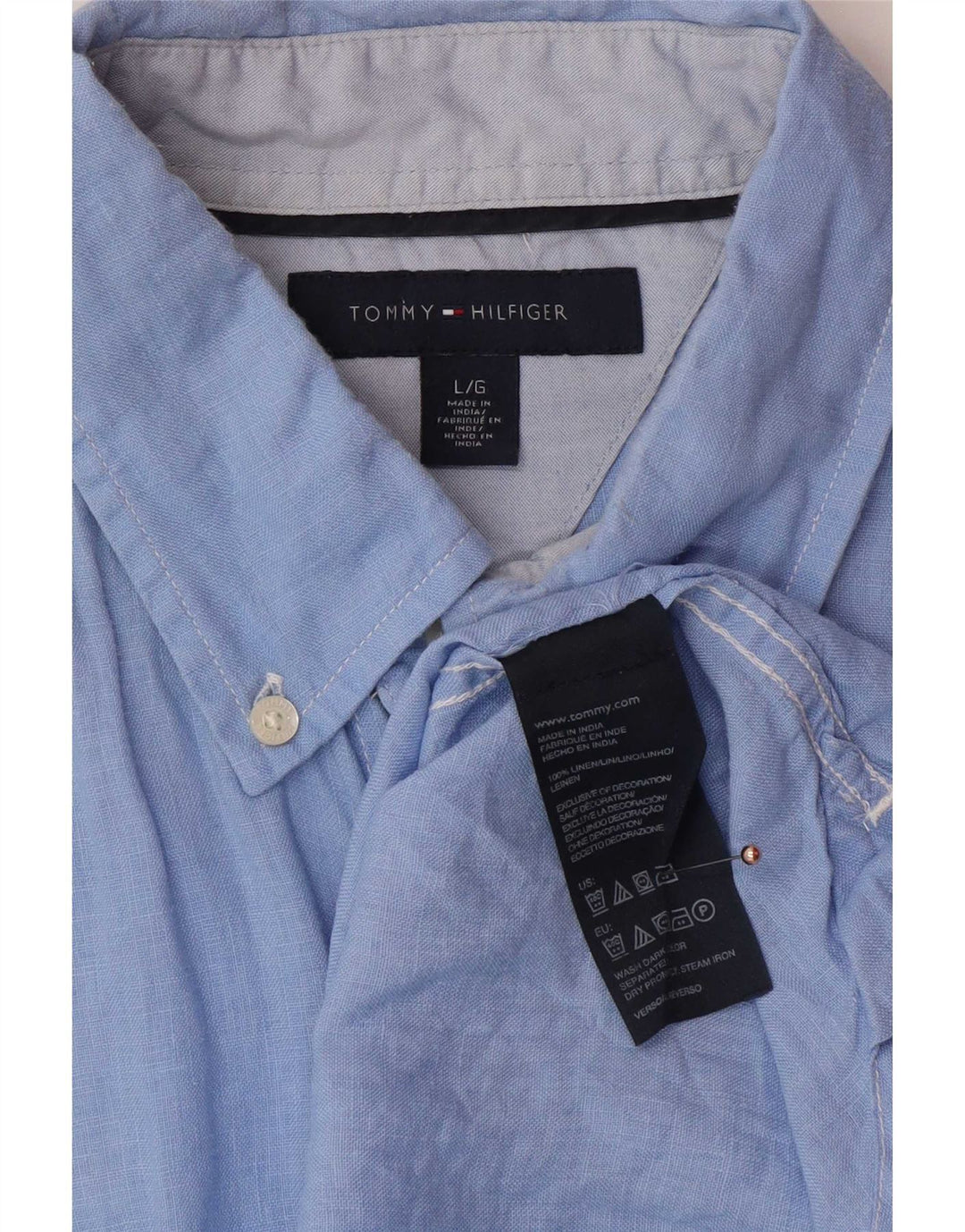 Męska koszula z krótkim rękawem Tommy Hilfiger, duża, niebieska lniana
