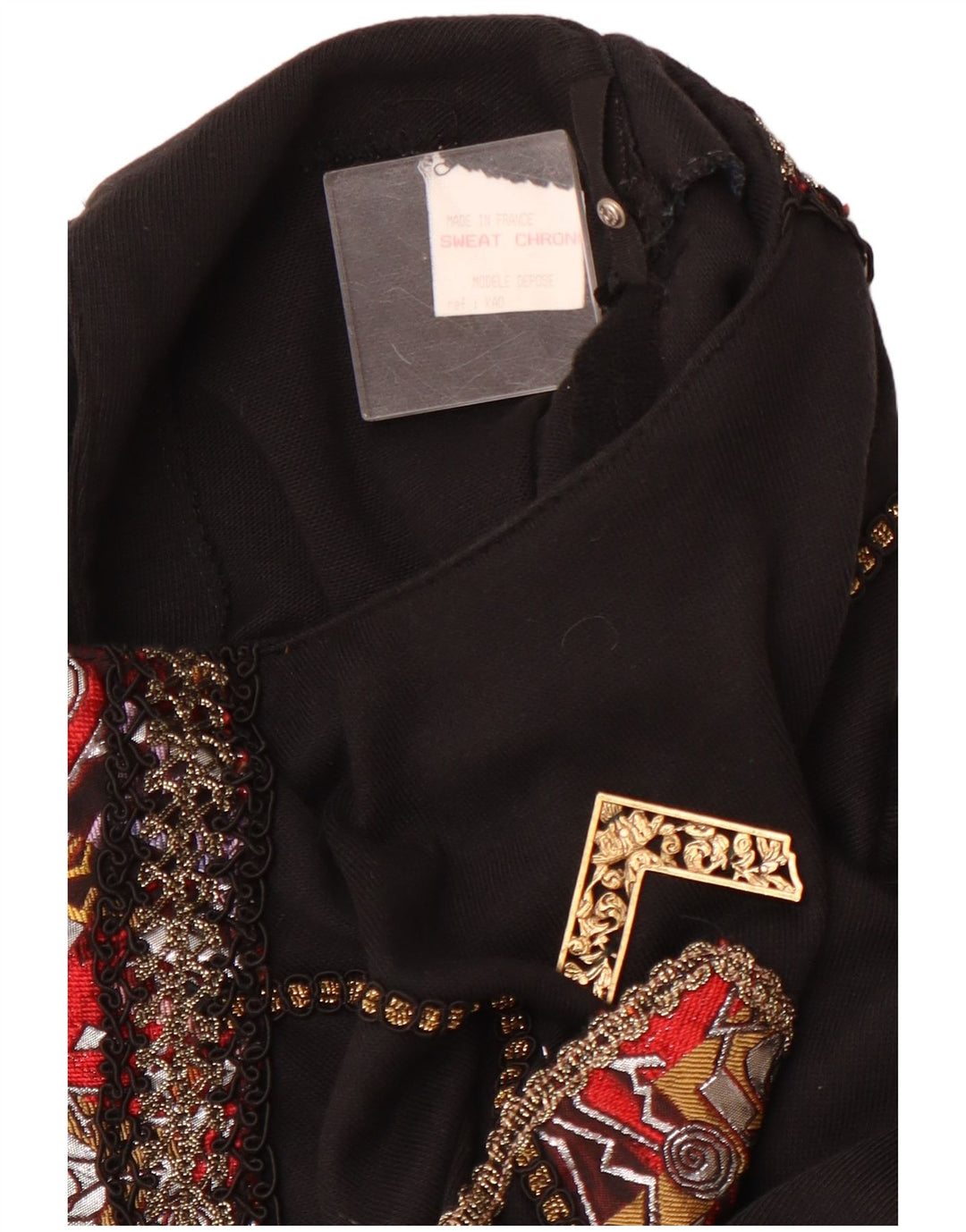 Damska bluzka z długim rękawem w stylu vintage, z grafiką, UK 12, średni czarny akryl