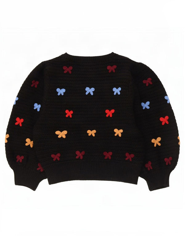 Damski sweter Zara z dekoltem w łódkę, UK 14, duży, czarny, z bawełny w kwiaty
