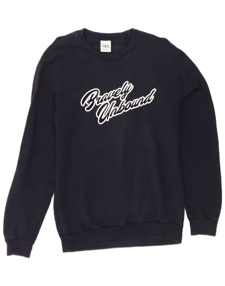 Męski sweter z grafiką Zara, średni granat