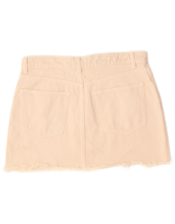 Spódnica mini jeansowa Zara damska duża W30 beżowa bawełna