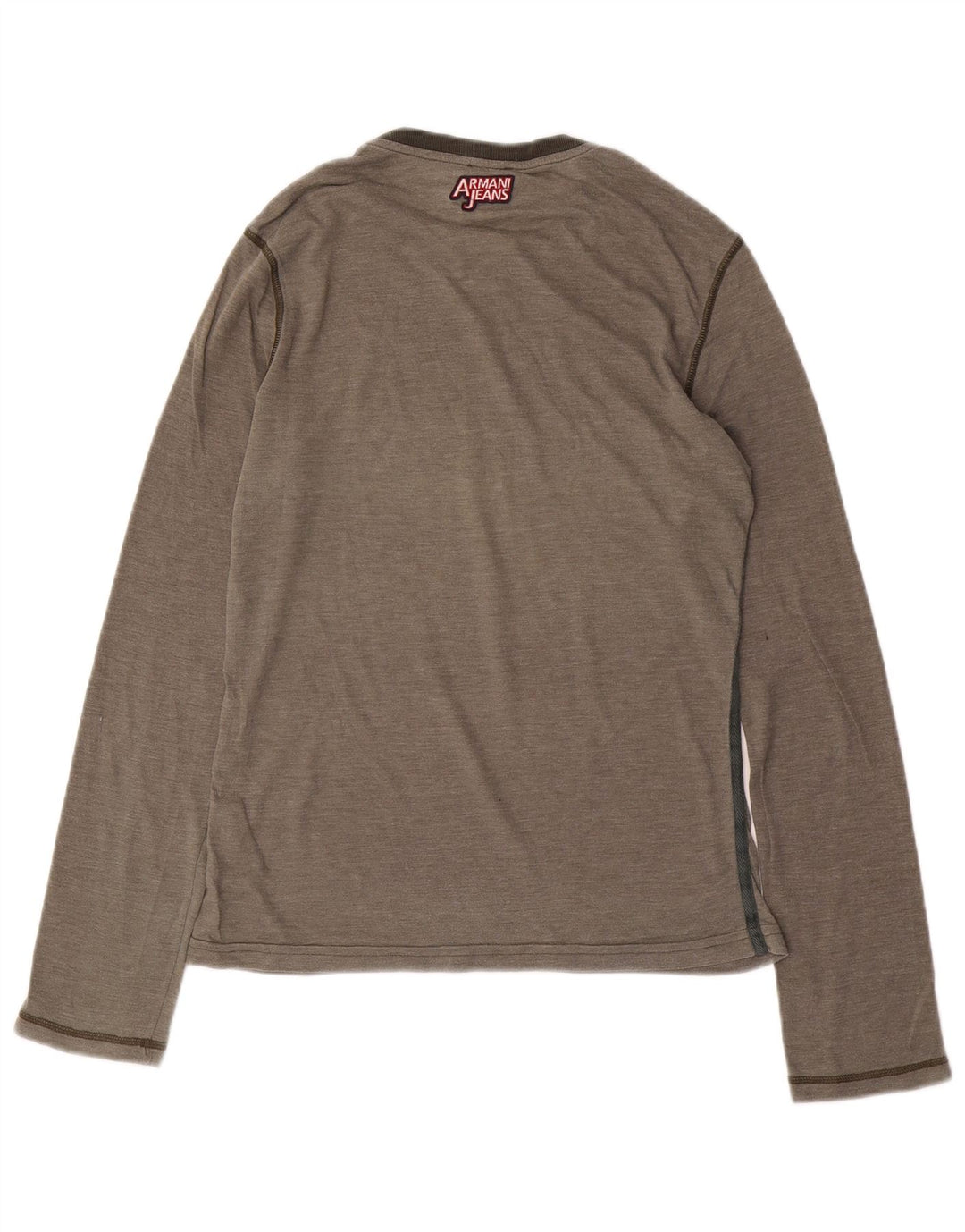 ARMANI JEANS Męski top z grafiką z długim rękawem, mały, szary, bawełniany