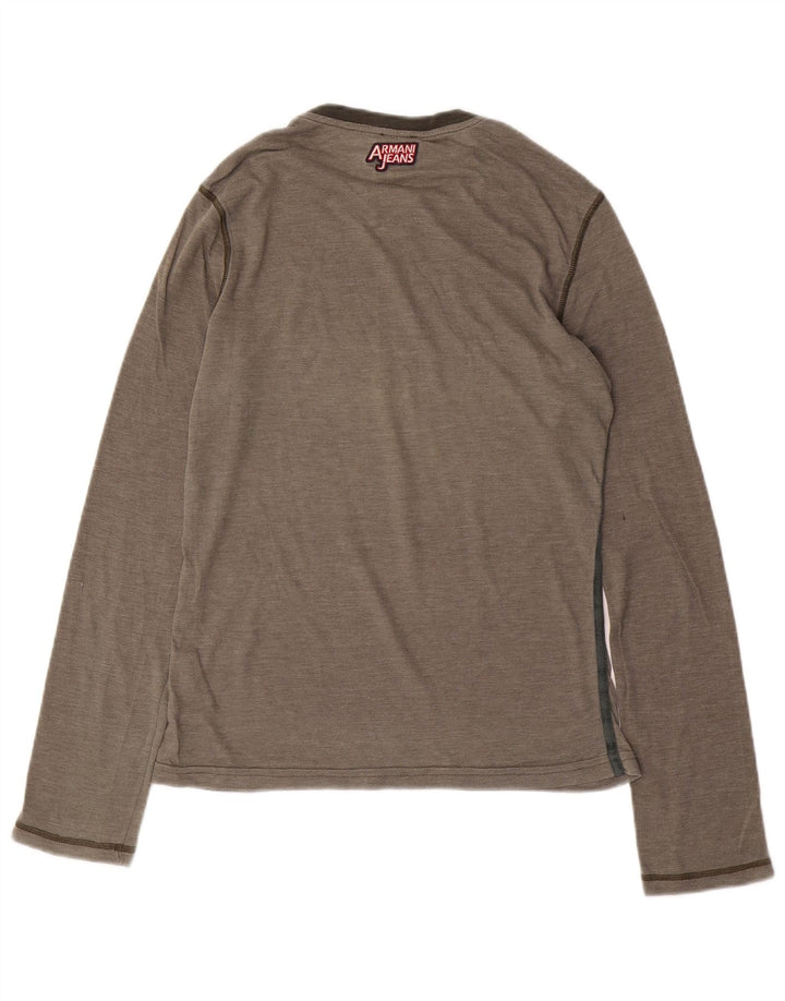 ARMANI JEANS Męski top z grafiką z długim rękawem, mały, szary, bawełniany