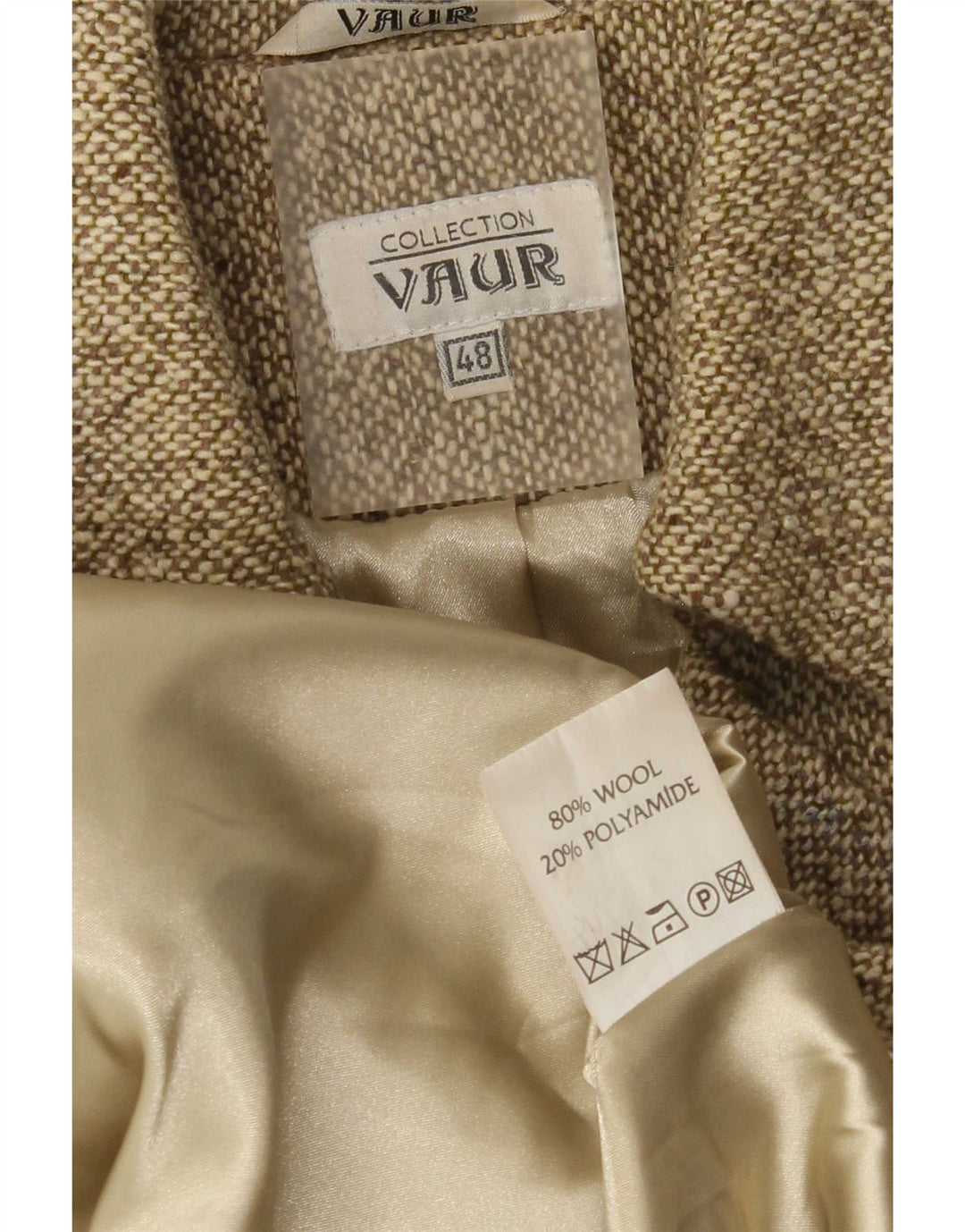Dwurzędowy płaszcz damski w stylu vintage IT 48 XL Khaki z wełną nakrapianą