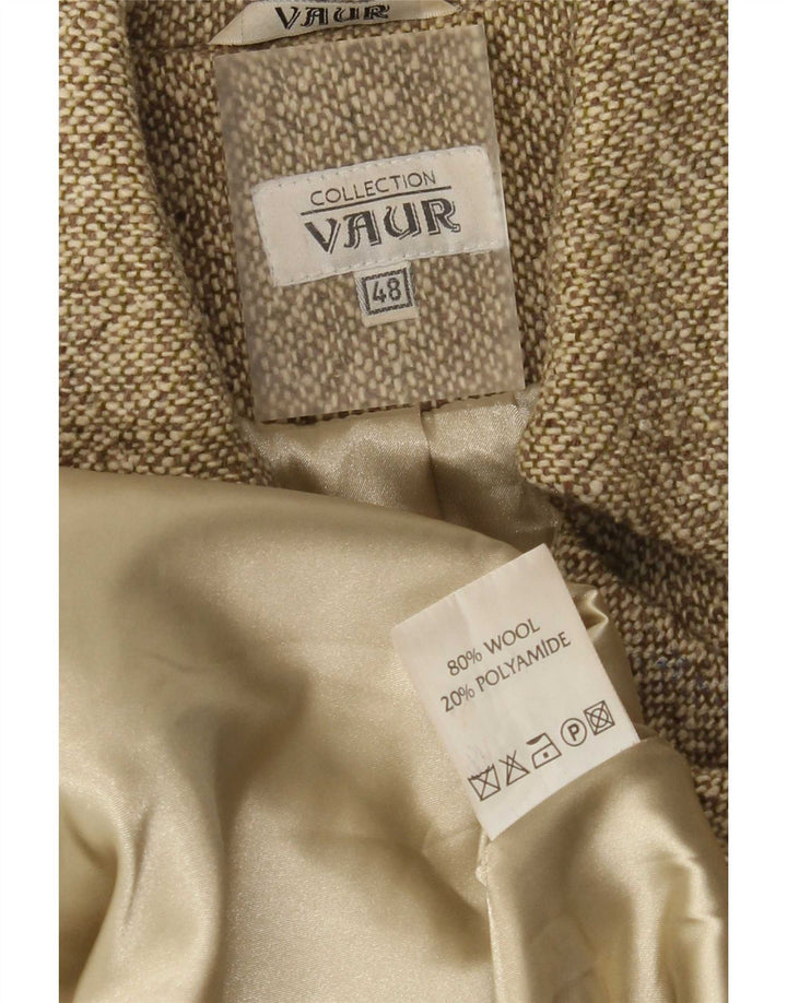Dwurzędowy płaszcz damski w stylu vintage IT 48 XL Khaki z wełną nakrapianą