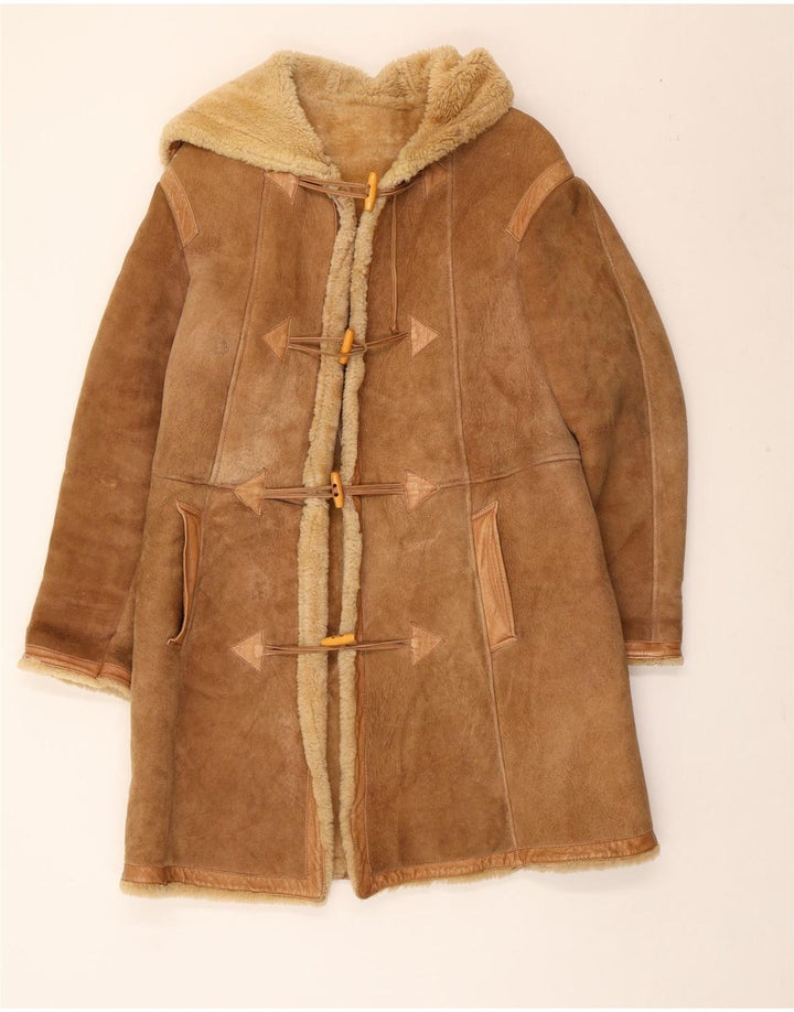 Damska kurtka shearling z kapturem w stylu vintage IT 42 Średni brąz