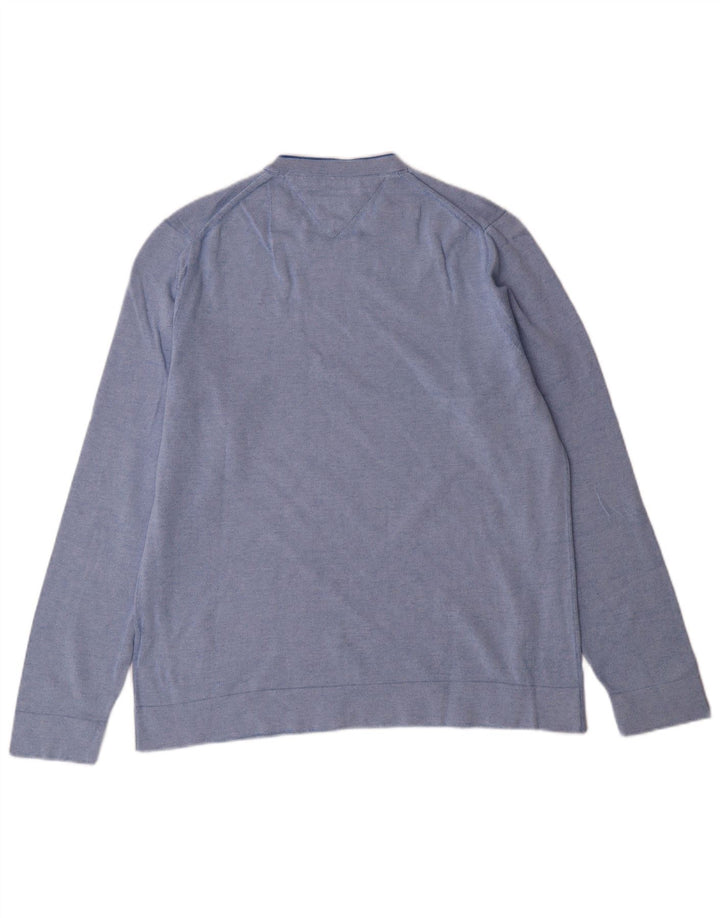Męski sweter z okrągłym dekoltem TOMMY HILFIGER Średni niebieski, bawełniany