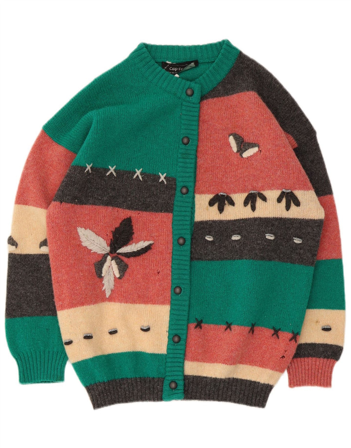 Sweter damski w stylu vintage, rozpinany UK 10, mały, wielobarwny blok kolorów