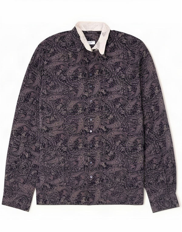 Bluzka koszulowa damska vintage UK 16 duża granatowa paisley