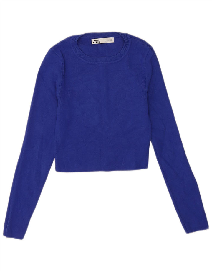 Damski krótki top Zara z długim rękawem UK 8 Small Blue Wiskoza