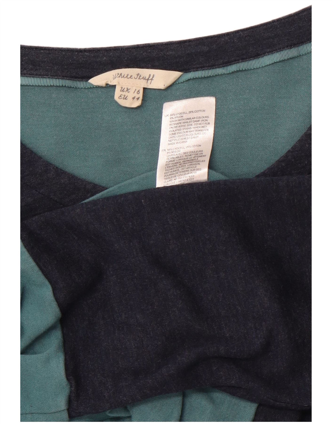 WHITE STUFF Damska sukienka o linii A UK 16, duża, granatowa, z blokami kolorów