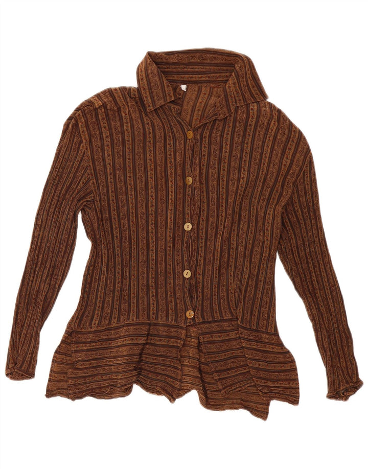 Damska bluzka koszulowa VINTAGE UK 10 Mały brązowy octan w kwiaty