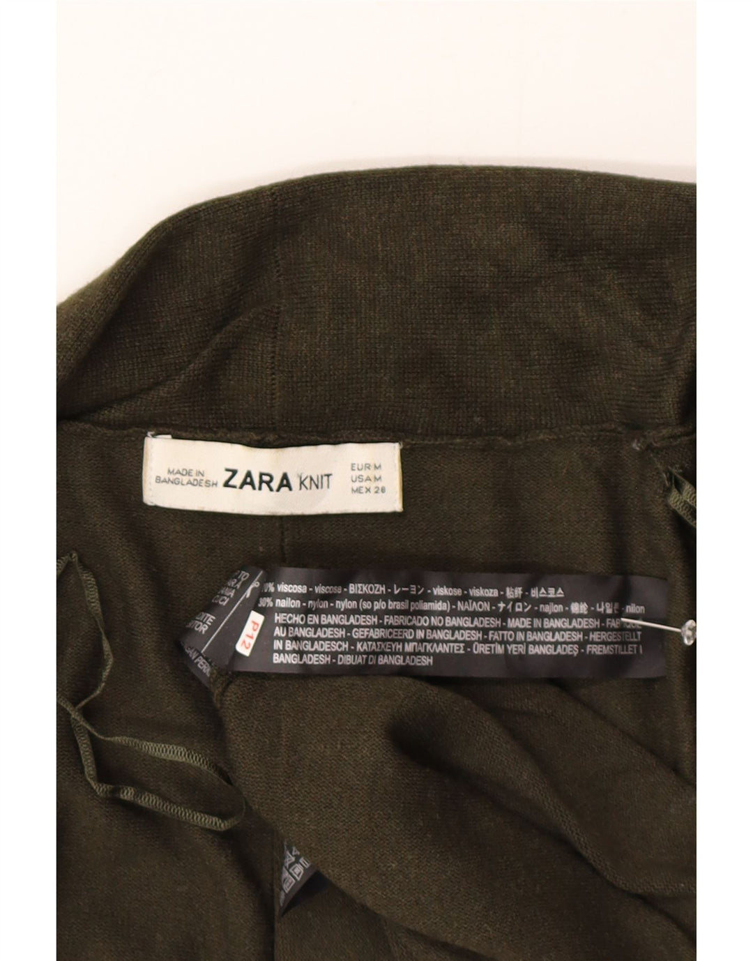 Sweter damski Zara z otwartym kardiganem UK 12, średnio zielona wiskoza