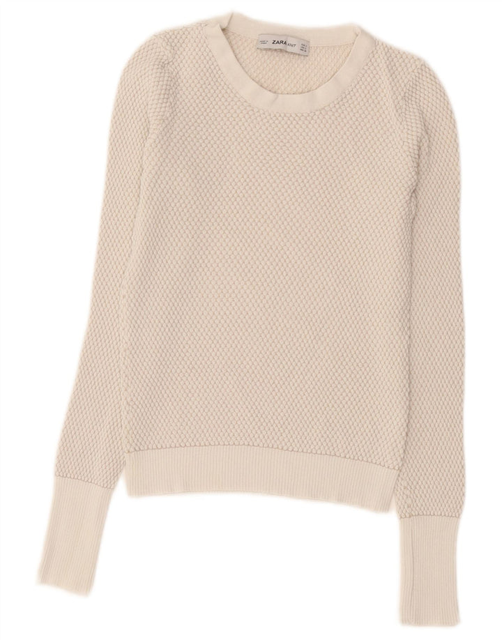 Sweter damski Zara z okrągłym dekoltem, UK 8, mały, biały