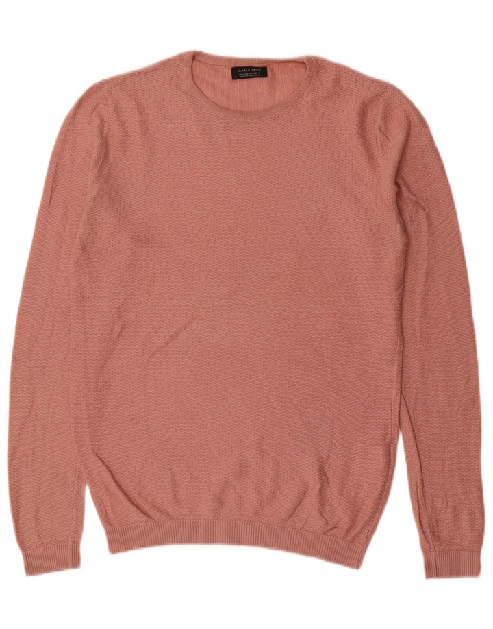 Męski sweter z okrągłym dekoltem Zara, średni różowy akryl