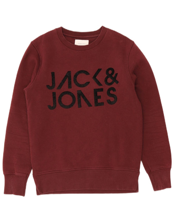 Męski sweter z grafiką Jack & Jones, mały, bordowy, bawełniany