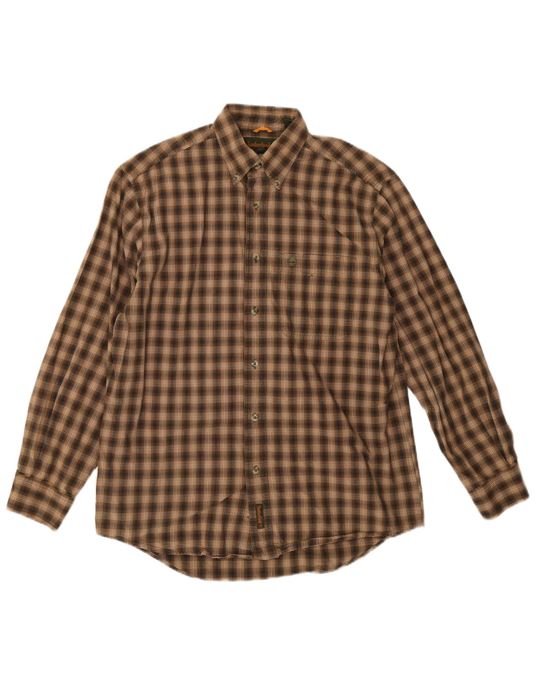 Męska koszula flanelowa Timberland w małą brązową kratkę, bawełniana