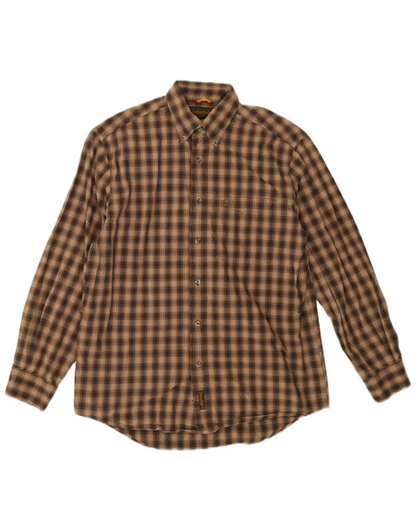 Męska koszula flanelowa Timberland w małą brązową kratkę, bawełniana