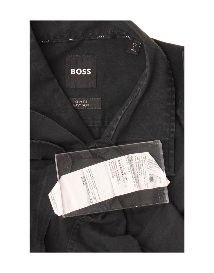 Koszula męska HUGO BOSS Easy Care Slim Fit, rozmiar 16 1/2 42, duża, czarna bawełna