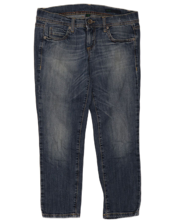 Damskie jeansy Capri Benetton z niską talią i wąskim krojem W28 L22 niebieskie