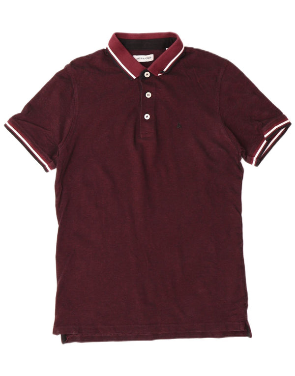 Męska koszulka polo z krótkim rękawem Jack & Jones, średnia, bordowa, bawełniana, klasyczna