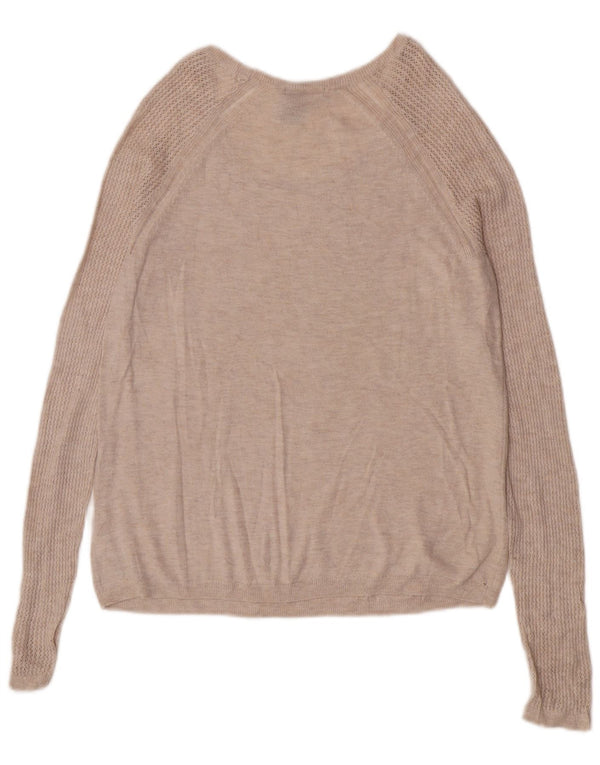 Dkny Womens Boat Neck Jumper Sweater UK 12 Medium Beige Flecked Cotton