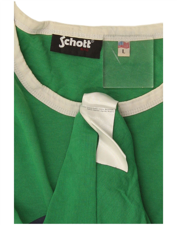 Męski T-shirt z grafiką Schott, duży, zielony, bawełniany
